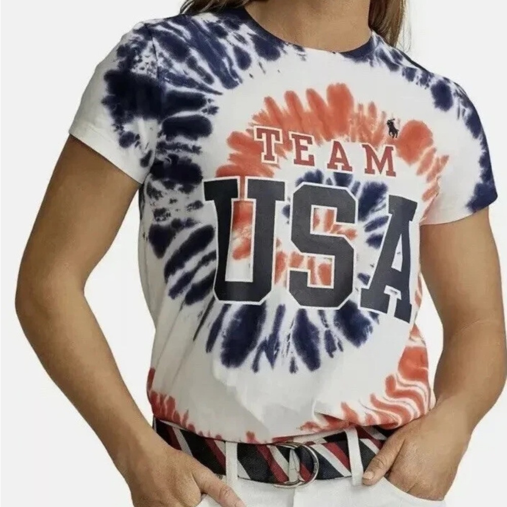 Polo Ralph Lauren Team USA Tie Dye Red White Blue Short Sleeve Cotton Tee Medium